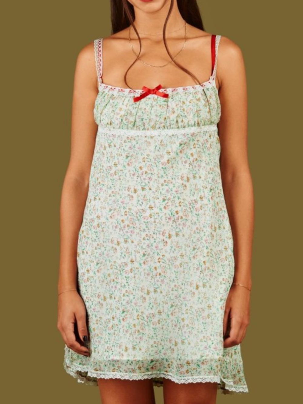 New Unif XO Mini Dress Milkmaid White Green Red Floral Large